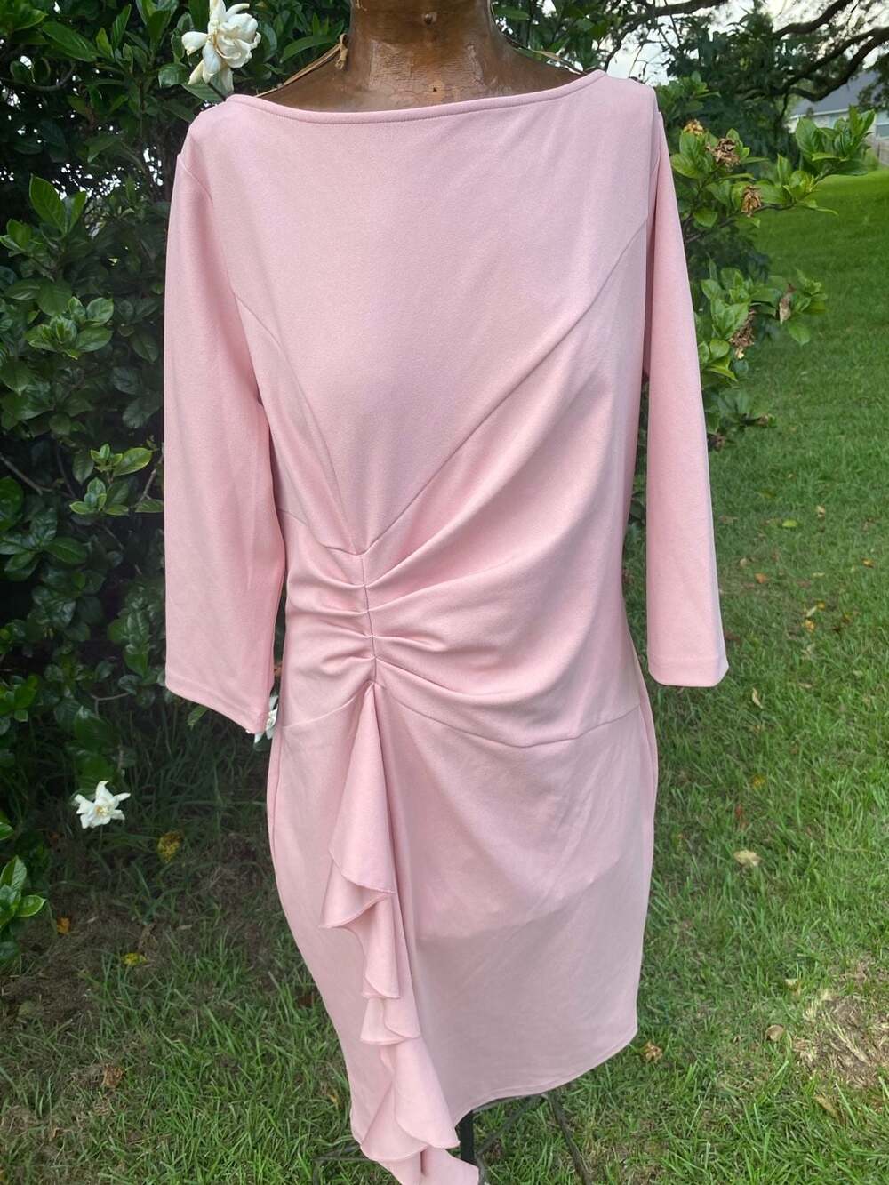 Aisize Vintage Redefined Pink 3/4 Sleeve Ruched Pencil Sheath Dress